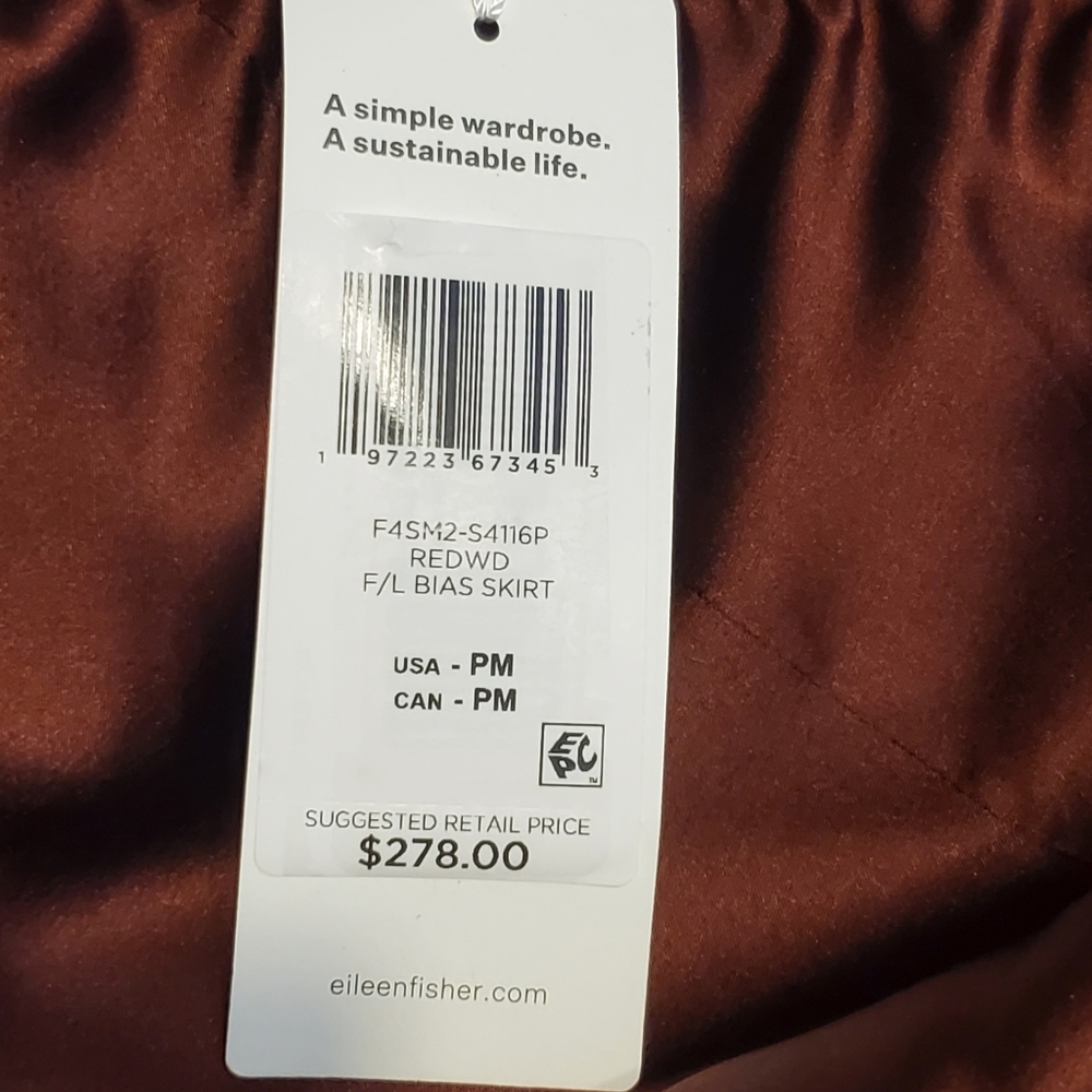 Eileen Fisher Maxi Skirt Size S/LP Redwood Stretch Charmeuse Bias Silk Ret $278 - Picture 12 of 13